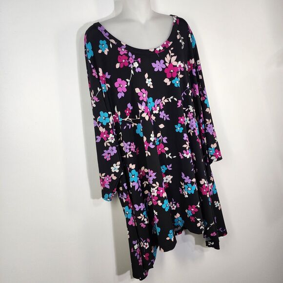 Woman Within Tunic Top Womens Plus 4X Pullover 3/4 Sleeve Sharkbite Hem Floral - Picture 4 of 10